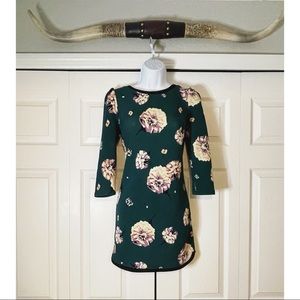 Deep green, floral mini dress